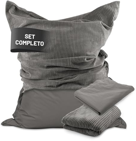 Lumaland Sitzsack Classic XXL All-in-One Set | Riesen Sitzsack XXL mit Cord & Outdoor Bezug für drinnen & draußen | Sofa Sessel mit im Innensack sicher verpackter EPS-Füllung – Hüllen Easy wechselbar