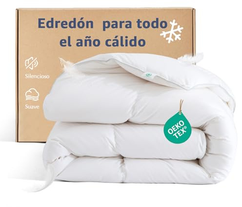 Oaken-Cat Cálido Edredón para Todo el año | Suave de plumón y Plumas | Transpirable | Oeko-Tex y RDS | Algodón | Cama 80/90 Blanco 135 × 200 cm