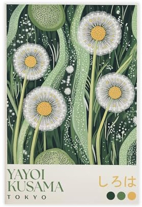 GOIAEGAG Yayoi Kusama - Stampa artistica da parete con dente di leone verde, decorazione artistica da parete per soggiorno, camera da letto, 20 x 30 cm