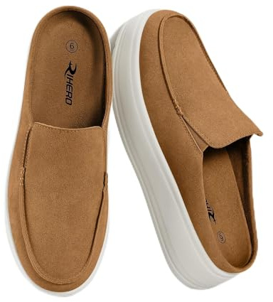Rihero Platform Mule Shoes for Women Dressy Casual Slip On Clogs Lightweight Comfort Brown Mules for Everyday Wear Work Size 8.5