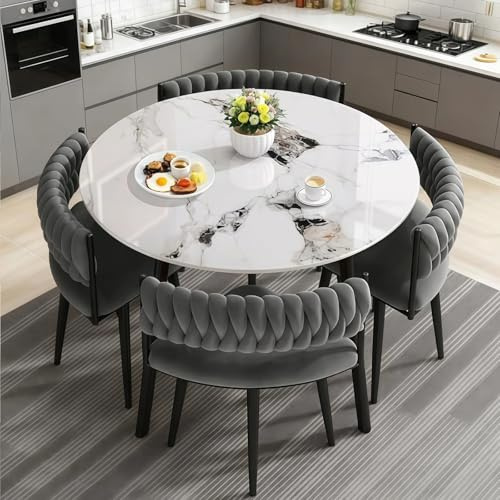 AMZSEW Kitchen Dining Table and Chairs Set 4 - Modern Breakfast Bar Table And Chair - Dining Room Sets Back Faux Leather Chair, for Small Spaces Coffee Kitchen Meeting Table White