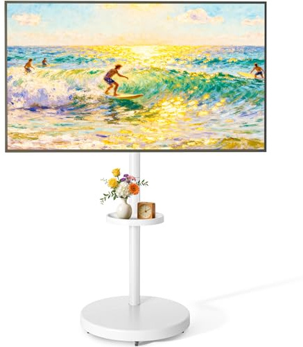 ECOTINY Soporte de TV con Ruedas para televisores de 32 a 65 Pulgadas | hasta 40KG, Carro móvil de TV con altura ajustable y estante, Orientación vertical a horizontal, VESA máx. 400x400MM, Blanco