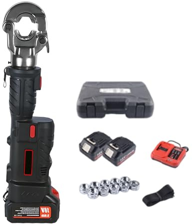 Herramienta Eléctrica para Crimpado con Batería de 18V y 2x 5Ah, Herramienta de Prensa para Crimpado Tuberías Cobre, 11 Matraces, Incluye Pinzas Corte(Without pliers)