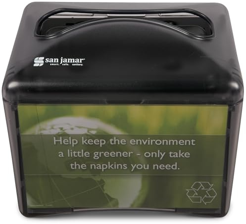San Jamar Tabletop Napkin Dispenser – Restaurant Napkin Dispenser Mini Interfold with Insert Space for Cafes, Foodservice, Black Pearl