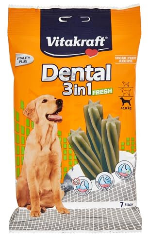 Vitakraft Dental 3in1 Fresh - Zahnpflege-Snack für Hunde ab 10 kg - 7 Sticks