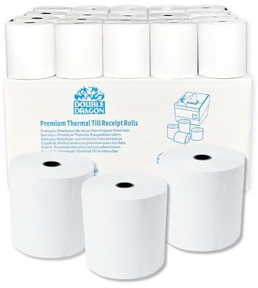 Double Dragon Rouleaux de Papier Thermique Premium 57 x 57 mm pour Imprimante EPOS, Terminal POS, Caisses Enregistreuses Thermiques [Pack de 20]