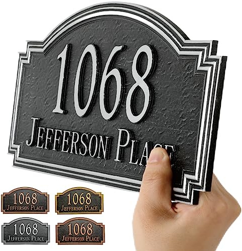 Personalized Address Plaque Sign Cast Metal - Custom House Number Plaque Sign,House Address Numbers for House Address Outside,Store,Yard,Garage,Apartment,Thick Rust-Free,Fade Resistant Reflective
