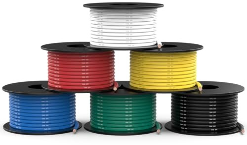 NAOEVO 16 Gauge Wire 60ft, 16 AWG Wire 6 Colors 10ft Each Spool, Flexible Silicone Tinned Copper Electrical Cable, Wiring kit for Breadboard/Automotive/DIY/Battery, 200℃