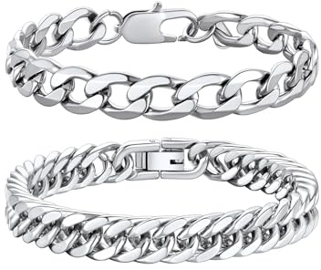 Richsteel Set di 2/3 Braccialetti in Acciaio Inossidabile di Alta Qualità Bracciale Uomo Argento Nero Oro Lunghezze 19cm 21cm 23cm Catena Cubana