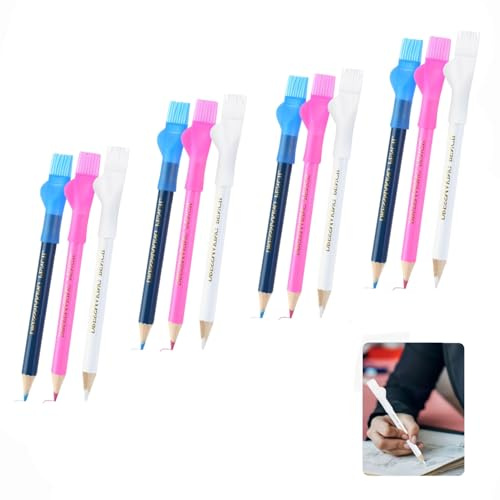 12 PCS Tailors Chalk with Brush - Versatile Sewing Fabric Pencil for Dressmaking, Crafting, Tracing & Home Tailoring Projects (Blue, Red, White)