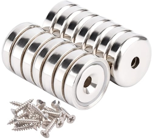 Aenienoe Magneti Al Neodimio Potenti Con Foro 11kg Forza 20mm Calamite Potente, Magnete Con Base In Acciaio Svasato Con Viti,14Pezzi