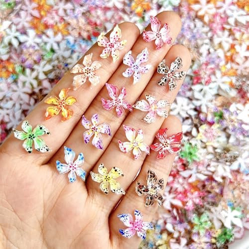 GlamRays 60 Stück Blumen Nagelkunst Charms 3D Hawaii Blumen Nagel Kristalle Hibiskus Blumen Nagel Edelsteine Bunte Blumen Nagel Diamanten Sommer Nagel Schmuck Kleine Blumen
