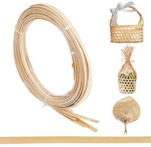 FREEBLOSS 30 m - Nastri in bambù - Materiale finemente intrecciato - 0,5 cm di larghezza - Accessorio di riparazione in vimini per il fai-da-te con nastri di vimini