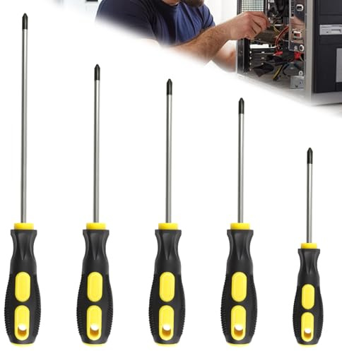 Set Cacciaviti di Magnetico, Resistente Set di 5 Cacciaviti Magnetici, con Punte Magnetiche e Impugnature Ergonomiche, con 5 Punte a Croce, 5 x 75mm, 6 x 100mm, 6 x 125mm, 6 x 150mm, 6 x 200mm