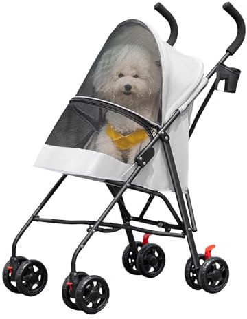 Poussette 3 en 1 pour petit chien et chat, poussette pliable avec poignée réglable, 4 roues, maille respirante, grande capacité, facile à transporter, 97 * 45 * 55cm-Gris