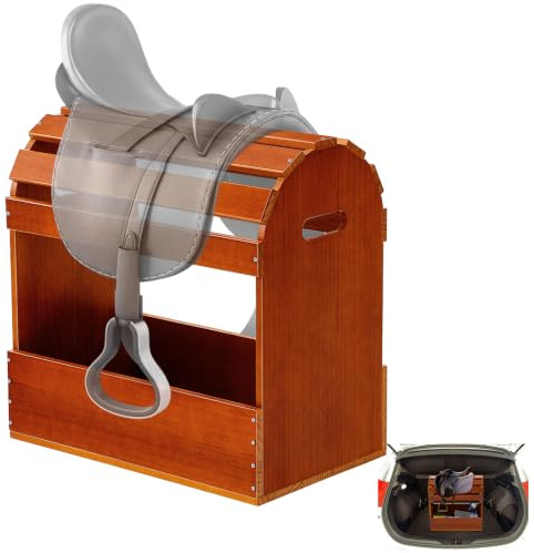 Eccliy Pine Wood Arched Saddle Rack Stand 20 x 12 x 20 Heavy Duty Portable Car Western Saddle Rack with Bottom Shelf Equestrian Horse Tack Room Supplies Organization Display Trophy Saddles