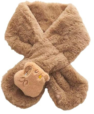 CutitiUU Plush Cute Children's Scarf,Winter Child Teens Cartoon Scarf,Cozy Plush Scarf with Cross Design,Warm Furry Muffler,Scarves Wrap Cross Collar Children Neck Warmer for Boys Girls