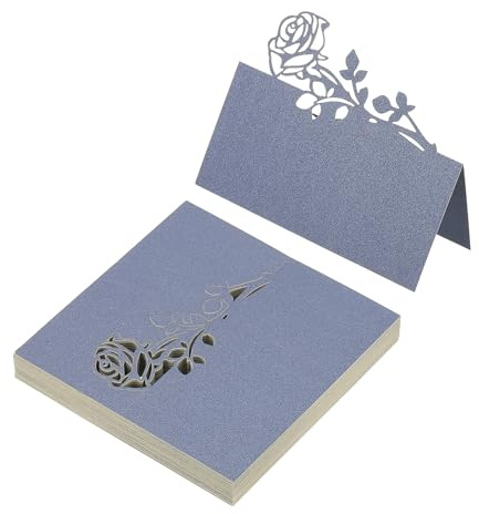 PATIKIL 50Pz Segnaposto per Matrimonio, Cartellini Segnaposto Comunione Eleganti Forma Rosa Tagliati Laser Pieghevoli Tenda Biglietti Nomi per Tavola Buffet Ricevimento, Zaffiro Stellare