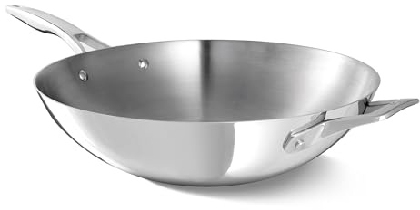 Calphalon Premier Polished 5-Ply Stainless Steel Cookware w/Turbo Heat Tech 13 Wok, Induction, Oven Safe 500F, PFOA Free, Polished Stainless Silver