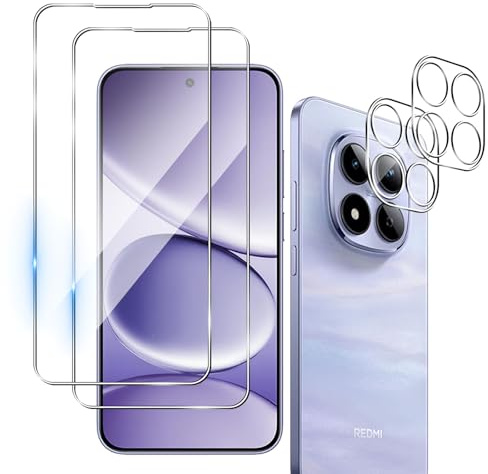 Ebzzliy Skärmskydd för Xiaomi Redmi Note 15 Pro 5G, 9H hårdhet | [2 stycken] HD härdat glas + [2 stycken] kameralinsskydd, bubbelfritt, ultraklart, ultrastark
