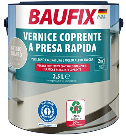 BAUFIX Express Deckfarbe hellgrau, matt, 2.5 Liter, Wetterschutzfarbe, Holzfarbe, langlebig, geeignet für Holz/Putz/Mauerwerk/Möbel/Zäune