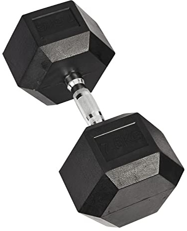 MAXSTRENGTH Sexkantiga Hantlar med Gummerad Yta och Ergonomiskt Kromat Handtag – 7,5 kg eller 10 kg – Halkfritt Design – För Hemmaträning eller Gym – Kompakt och Lätt att Förvara