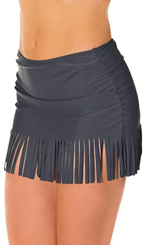 Aquarti Damen Bikinihose mit Rock Seitliche Raffung, Farbe: Graphit, Größe: 36