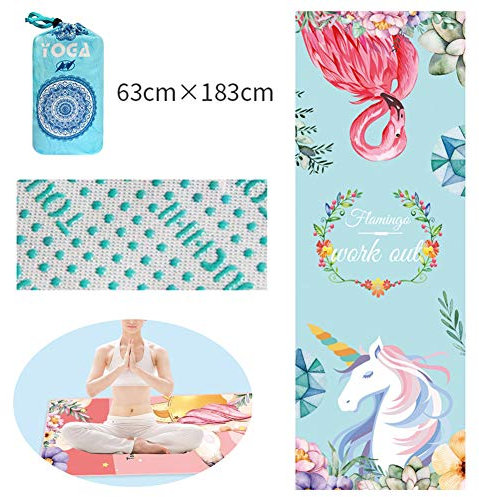 FANSU Hot Yoga Handtuch rutschfest Fitnesstuch Weich Atmungsaktiv Antirutsch Yogatuch mit hoher Bodenhaftung Tragbares Yogahandtuch für Bikram und Pilates (183×63 cm,Blau)