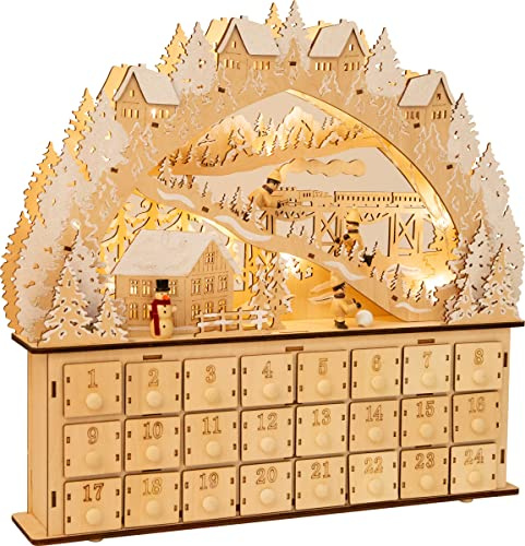 Small Foot Adventskalender Med Skidtema, Juldekoration, Tillverkad Av Trä, Med Led, Artikelnr 11789