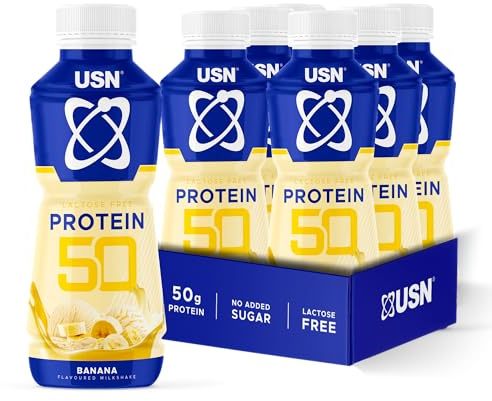 USN Trust 50 Protein Shakes Banana 6 x 500ml – High Protein Ready to Drink – 50g Protein – Low Fat – No Added Sugar – Lactose-Free – Guilt-Free Shakes for Muscle Recovery - Packaging may vary