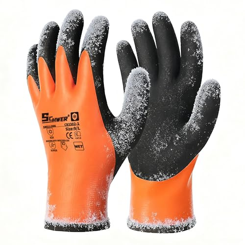 Schwer 2 Pares de Guantes de Trabajo de Invierno, Sin flúor,Guantes Level C Resistentes al Corte y a la Congelación, Guantes Impermeables para Palear la Nieve al Aire Libre, Pesca en Hielo,M