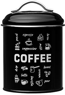 Amici Home Coffee Fix Metal Coffee Canister | Black Metal Storage Container with Handles | 36 Ounce Capacity | Coffee Canister with Lid for Kitchen Countertop