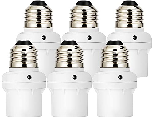 DEWENWILS Light Sensor Socket, E26 E27 Dusk to Dawn Light Bulb Sockets for Light Fixtures, Compatible with Incandescent/CFL/LED/Halogen Bulbs, ETL Listed, 6 Pack, White