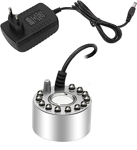 Gutecomuik Brumisateur D'intérieur à 12 LED pour Fontaine, Petit Brumisateur de Bassin, Humidificateur d'air - Parfait pour Fontaine à Eau, Étang, Halloween, Décoration de Noël (Argenté)