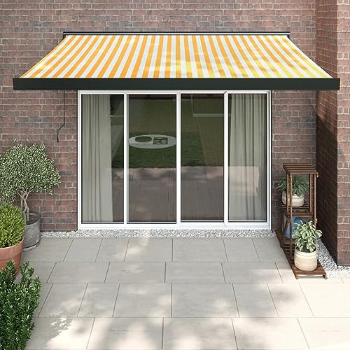 Homgoday Articulated Arm Awning Sun Awning Balcony Awning Retractable Awning Patio Awning Wall Mounting Sun Protection for Balcony Patio 3 x 2.5 m Yellow and White Fabric and Aluminium