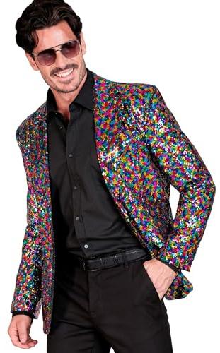 W WIDMANN MILANO Party Fashion - Giacca da Uomo con Paillettes, Blazer Disco Anni '70, Giacca da Completo per Festival e Carnevale