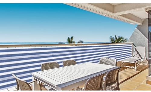 Deco4Me Balkonbespannung 90 x 300 cm, Blau-Weiß, Balkon Sichtschutz aus HDPE-Netz