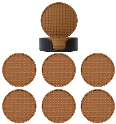 Sottobicchieri in silicone – Sottobicchieri da birra, confezione da 6 sottobicchieri ispessiti, supporto incluso, protezione anti-trabocco, decorazione rotonda in stile europeo per tipi di tazze,