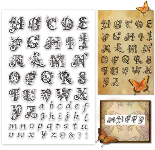 PH PandaHall Sello transparente de mariposa con letras del alfabeto, 26 letras mayúsculas y minúsculas, sello de silicona transparente para diario, postal, álbumes de recortes, etiquetas de regalo