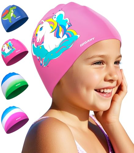 Bonnet de Bain Enfant - Silicone Bonnets Piscine pour Garçon Fille 3 à 15 Ans, avec Imperméable et Anti-dérapant,idéales pour la Natation et Plongée