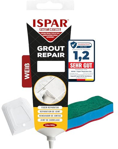 ISPAR Lot de 250 g de peinture pour joints de salle de bain et cuisine - Enduit à séchage rapide et prêt à l'emploi - Avec spatule - Pour joints de carrelage et réparation de joints - Inodore et