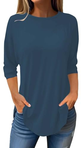 T-Shirt da Donna Firmate Casual Classica Girocollo Tee Top Leggera Oversize Elegante Estive Magliette Bianca Moda Maniche 3/4 Maglietta da Donna Curvy Larghe Cotone Basic Tee Bluse