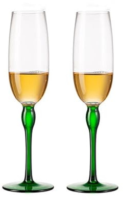 ZZlei2yu-12 bicchieri da vino Bicchiere da champagne, set di 2 calici da champagne con stelo multicolore e piede alto, capacità 8,45 once for feste di compleanno Coppe da Dessert e Champagne(Green)