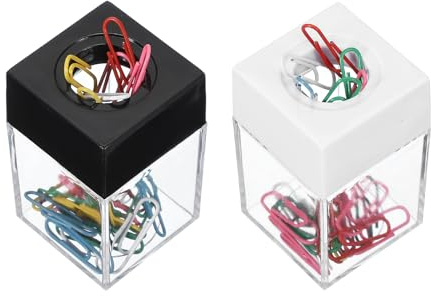PATIKIL Magnetic Paper Clip Holder Dispenser, 2Pcs Large Capacity Paper Clip Organizers with Magnetic Top for Desk Supplies, Office, Classroom, Home, Black/White(36Pcs, Multicolor Clip)