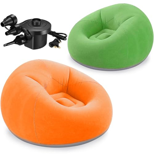 MSYU 2 sedie gonfiabili gonfiabili a sacco da campeggio, divano gonfiabile, pieghevole, portatile, per camera da letto, soggiorno, sala lettura, verde, arancione