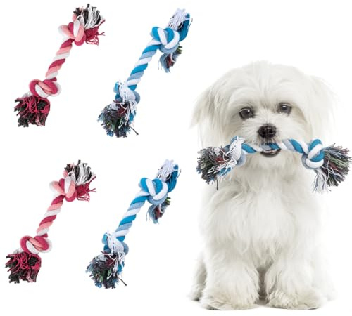 Set di 4 giocattoli per cani, giocattoli per cuccioli, giocattoli da masticare per cuccioli, giocattoli di corda per cani, adatti per razze di piccola taglia.