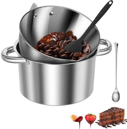 Uppsättning om 4 vattenbad smältskålar, 304 rostfritt stål smältskål med silikonspatel och sked, matlagningsskål, fusionsskål, chokladfondue smältgryta, för choklad, ost, socker, smör, ost, karamell