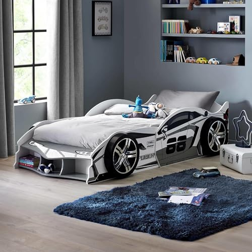 Julian Bowen Storm Kids Bed, Race Car, White - H58 x W112 x D230cm