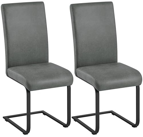Yaheetech 2 Piezas Sillas de Comedor con Estructura Cantilever, Asiento Reforzado de 10 cm, Base de Acero Cromado, Tapizado en Tela, Altura del Asiento 50 cm, Gris