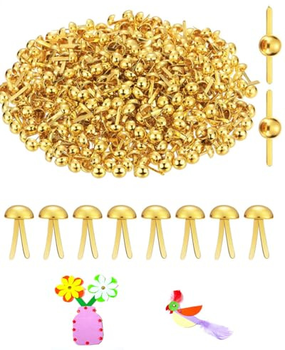 BCHKO Fermacampioni Piccoli 300 pezzi Dorati, Testa Rotonda Doppio Piede per Scrapbooking, Artigianato & Fissaggio Carta Affidabile